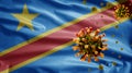 3D, Democracy Congolese flag with Coronavirus. Democratic Republic of Congo