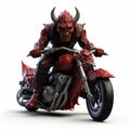 3d Demon Sitting On Motorcycle - Full Body Render On White Background Royalty Free Stock Photo