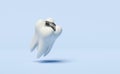 3d dental molar teeth model icon with filling material isolated on blue background. dental examination of the dentist, health of