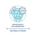 2D department collaborations blue icon concept