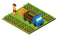 3D design for farmer and truck on farmyard Royalty Free Stock Photo