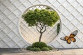 3D circle and tree plant with butterfly Royalty Free Stock Photo