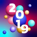 3D design 2019 Happy new year colorful bubble design. Festive premium design template for holiday greeting card. Happy New Year Royalty Free Stock Photo