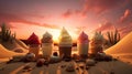 Sweet paradise with this 3D ice cream dessert design set against a stunning desert sunset Royalty Free Stock Photo