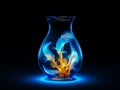 3D Design, Modern style of glass vase made full water and glowing halo fish inside of vase.Generative AI