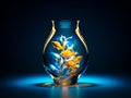 3D Design, Modern style of glass vase made full water and glowing halo fish inside of vase.Generative AI