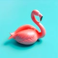 3D design of pink flamingo over bright blue background.