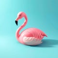 3D design of pink flamingo over bright blue background.
