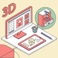 3D design and printing illustration with computer and software Royalty Free Stock Photo