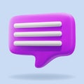 3d design of purple speech bubble message notification icon concept