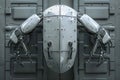 A 3D design of a shield with robotic arms that deploy when needed