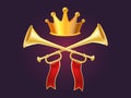 3d design of shiny golden metal horn and shiny crown. Realistic