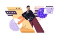 3d designer artist developing, creating model in professional art software. Creative developer, student studying object