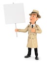3d detective holding blank sign board