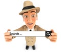 3d detective holding a search bar