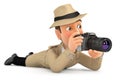 3d detective lying down with camera