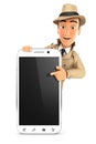 3d detective pointing to blank smartphone