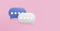 3D dialog speech bubble icons on pink background. Speech, chat conversation icon. Vector illustration