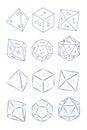D4, D6, D8, D10, D12, and D20 Dice for Boardgames in Outline Style