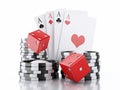 3d dice, cards and chips. Casino concept. Isolated white background Royalty Free Stock Photo
