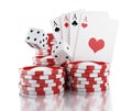 3d Dice, cards and chips. Gambling concept Royalty Free Stock Photo