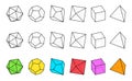 D4, D6, D8, D10, D12, and D20 Dice Icons With Hidden Lines in Outline Style Royalty Free Stock Photo