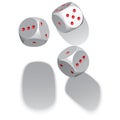 3D dices fall on the white background. Stock image illustration