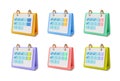3d Different Color Calendar Check Mark Date Reminder Set Cartoon Style. Vector