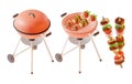 3d Different Colorful Barbecue Summer Party Set Plasticine Cartoon Style. Vector