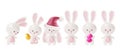 3d Different Easter Rabbit with Painted Egg Set Plasticine Cartoon Style. Vector