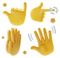 3d Different Emoji Hands Set Cartoon Style. Vector