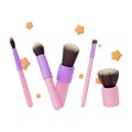 3d Different Professional Makeup Brushes Set Cartoon Design Style. Vector Royalty Free Stock Photo