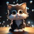 3D Digital art illustration of very Cute and beautiful Cat with very big and adorable eyes Royalty Free Stock Photo