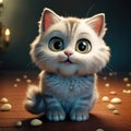 3D Digital art illustration of very Cute and beautiful Cat with very big and adorable eyes Royalty Free Stock Photo