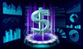 3D digital dollar currency. USA America finance e-banking wallet. Low poly model money profit loan cloud computing. Data