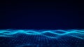 3D digital dynamic wave. Flow digital structure. Secure cybersecurity data connection. Cyber technology background. 3D rendering Royalty Free Stock Photo