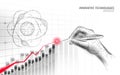3D digital economy positive trend concept. Finance business idea increase profits marketing. Investment control hand pen