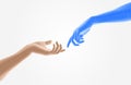 3D digital hands reaching for contact. AI and human partnership concept. Abstract vector design of connection, communication Royalty Free Stock Photo