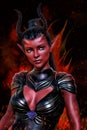 3D digital illustration of a beautiful fiery demon fantasy or alien woman