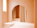 3D digital illustration of a bright, peach colored room with an arched doorway Royalty Free Stock Photo