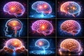 3D Digital Human Brain with Glowing Neural Activity, Futuristic AI Interface, Advanced Neuroscience Concept, Royalty Free Stock Photo