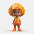 Playful 3d Girl Little Bobbie With Curly Hair And Orange Outfit