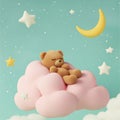 3d digital illustration of a teddy bear sleeping on a pink cloud Royalty Free Stock Photo