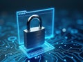 3D Digital Padlock with Web Browser Overlay Representing Internet Security Protection Concept Royalty Free Stock Photo