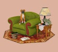 Boxer Dog Puppy and Chair Illustration Royalty Free Stock Photo