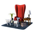 Dalmatian Puppies Red Chair Isolated