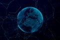 3d digital rendering blue planet earth globe, with glow connection point, internet network media technology globalization concept