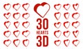 3D dimensional hearts vector icons or logos set, gift boxes on Valentine day, heart shaped buttons, graphic design elements Royalty Free Stock Photo