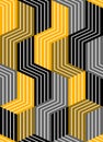 3D dimensional lined cubes seamless pattern, geometric endless texture with lines and boxes, architecture theme, black and yellow