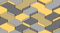 3D dimensional lined cubes seamless pattern, geometric endless texture with lines and boxes, architecture theme, black and yellow